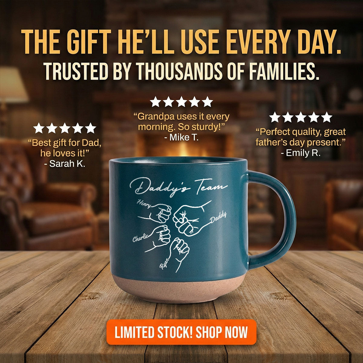 Daddy's Team Fist Bump - Personalized Pottery Mug - Gift For Dad