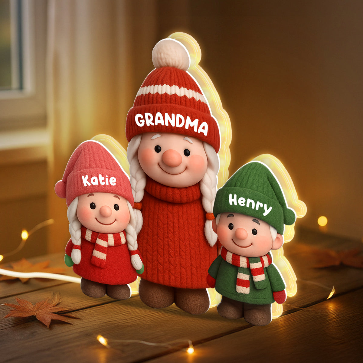 3D Effect Cute Gnome Grandma And Grandkids - Personalized Light Box - Gift For Grandmas