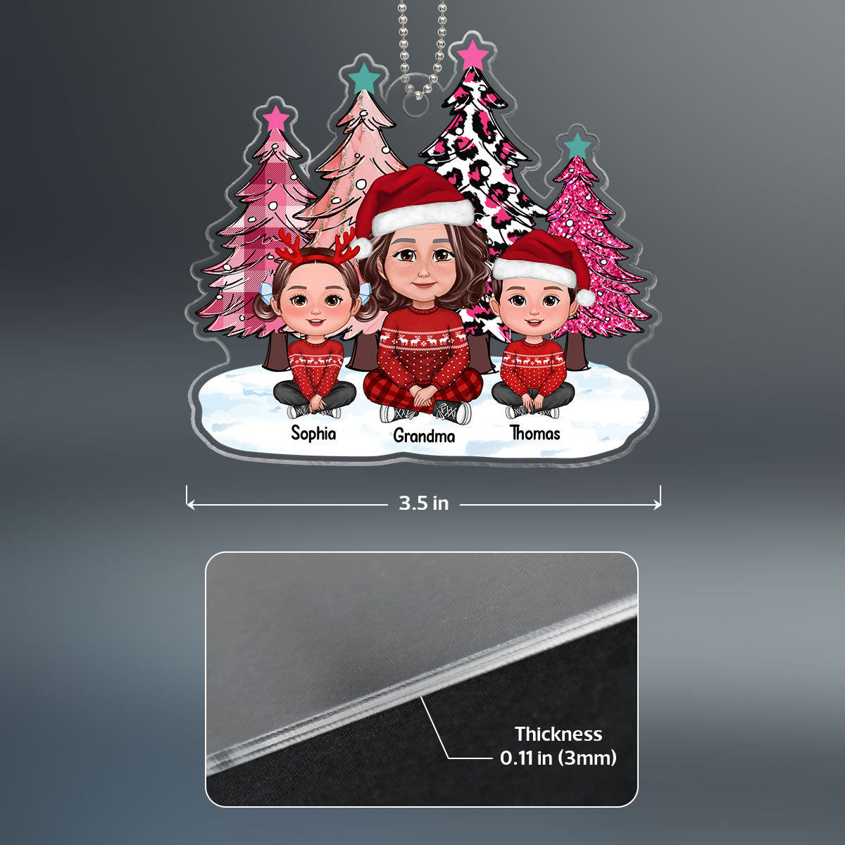 Pink Leopard Checkered Christmas Tree Grandma Grandkids Personalized Acrylic Ornament