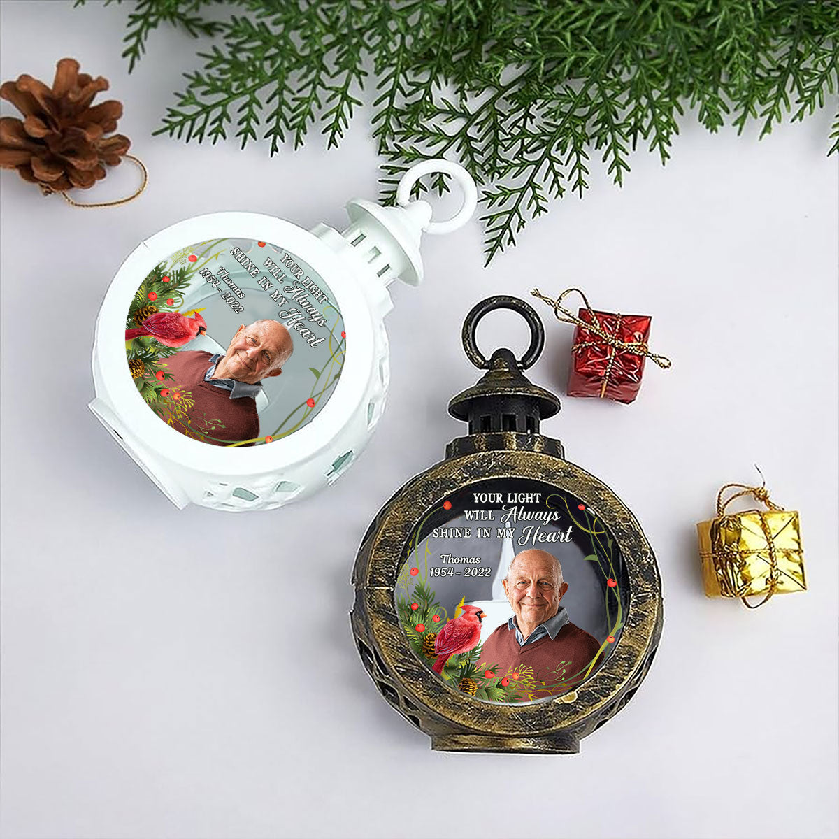 Your Light Will Always Shine In My Heart Memorial Keepsake Photo Upload Personalized Lantern Ornament
