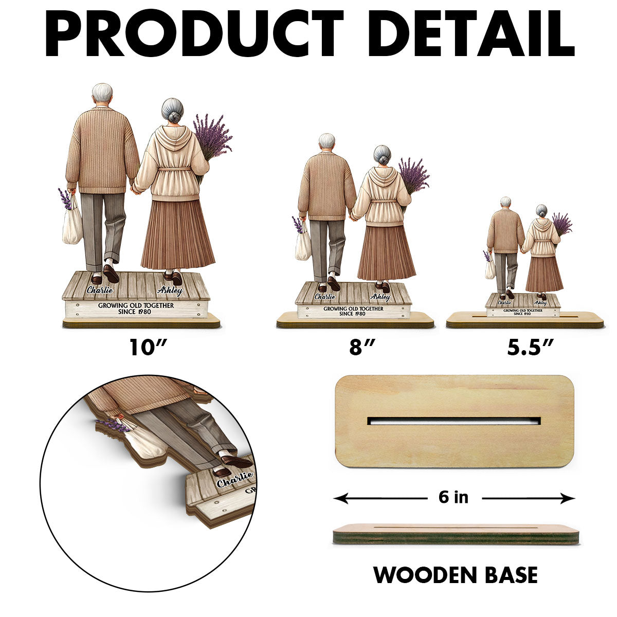 Old Couple Holding Hands Walking Personalized Standing Wooden Plaque
