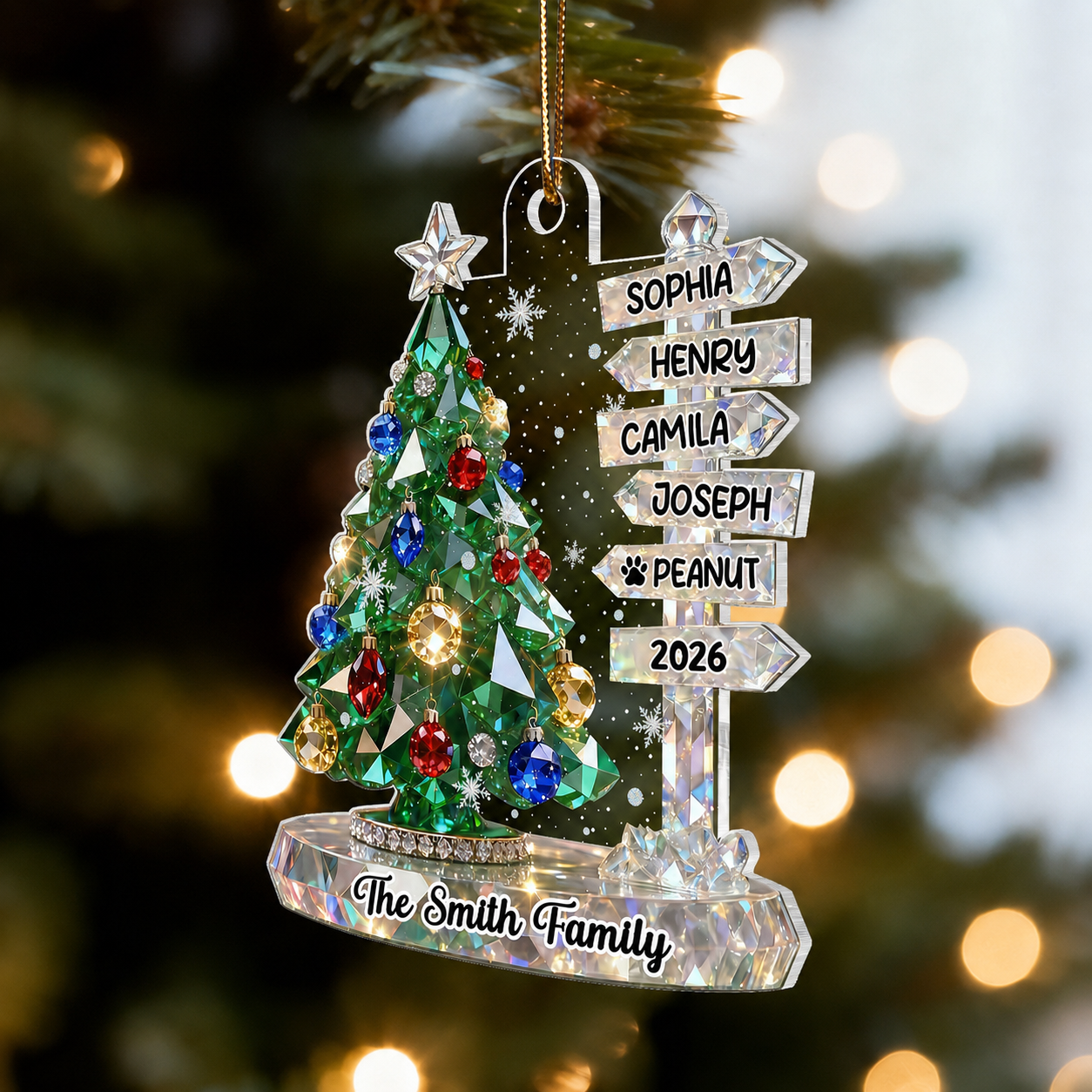 3D Crystal Effect Family Christmas Tree Sign Posts - Personalized Acrylic Ornament - Gift For Family