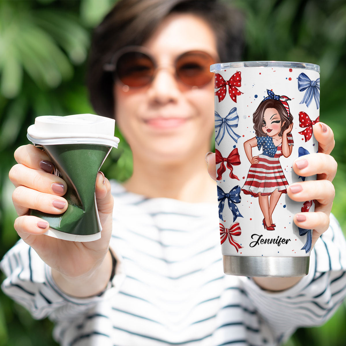 American Girl Nation Flag Bow Personalized Tumbler