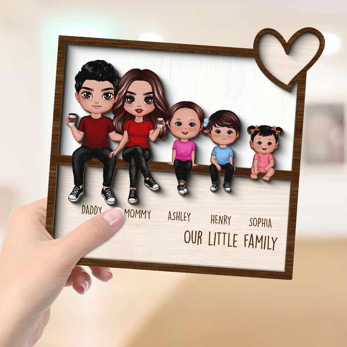 Family Sitting Together Home Decor Personalized 2-Layer Wooden Plaque