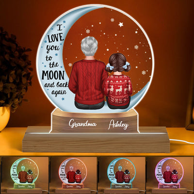 Snow Globe Grandma Grandkids On Moon Personalized Acrylic Custom Shape LED Night Light