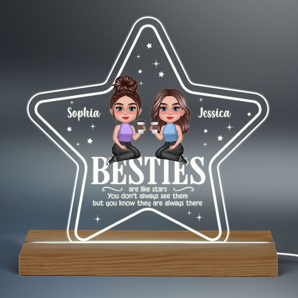 Besties Sisters Are Like Stars Personalized Acrylic Custom Shape LED Night Light