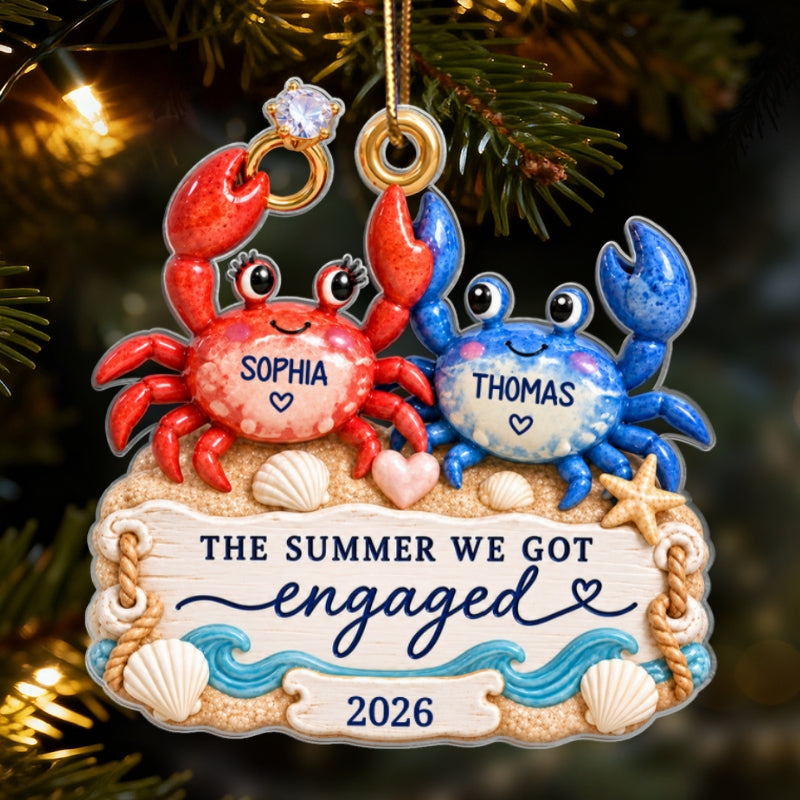 The Summer We Got Engaged 2D Flat Crab Couple - Personalized Acrylic Ornament - Custom Names & Year Engagement Keepsake