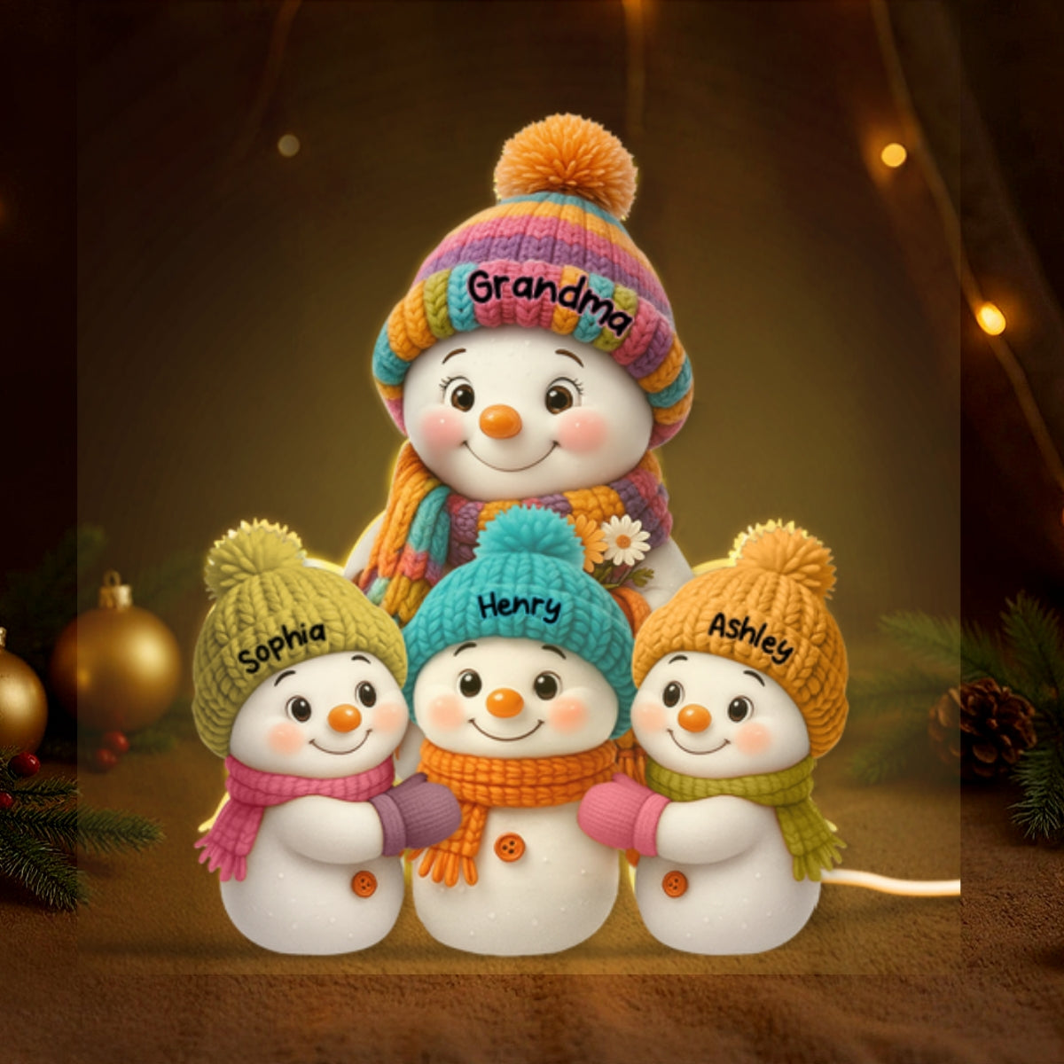 Snowman Grandma and Grandkids Personalized Light Box - Christmas Gift for Grandma