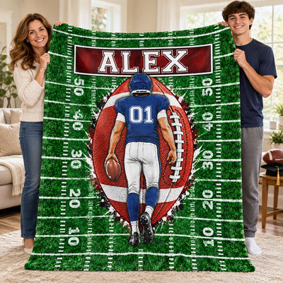 Custom Football Player - Personalized Fleece Blanket - Graduation Gift for Seniors, Christmas Gift for Sons, Grandsons