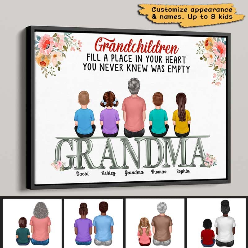 Grandma Grandchildren Sitting On Word Floral Personalized Horizontal Poster