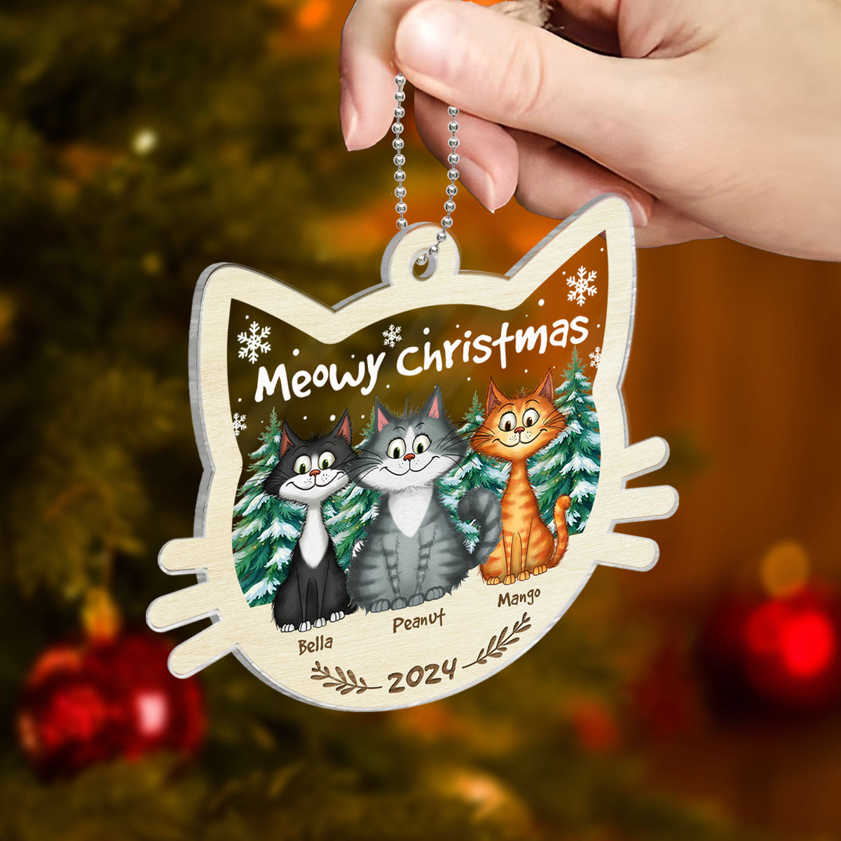 Funny Cat Personalized Christmas 2024 Acrylic Ornament, Custom Meowy Christmas Ornament, Christmas Gift For Cat Lover, Cat Mom Christmas Decor