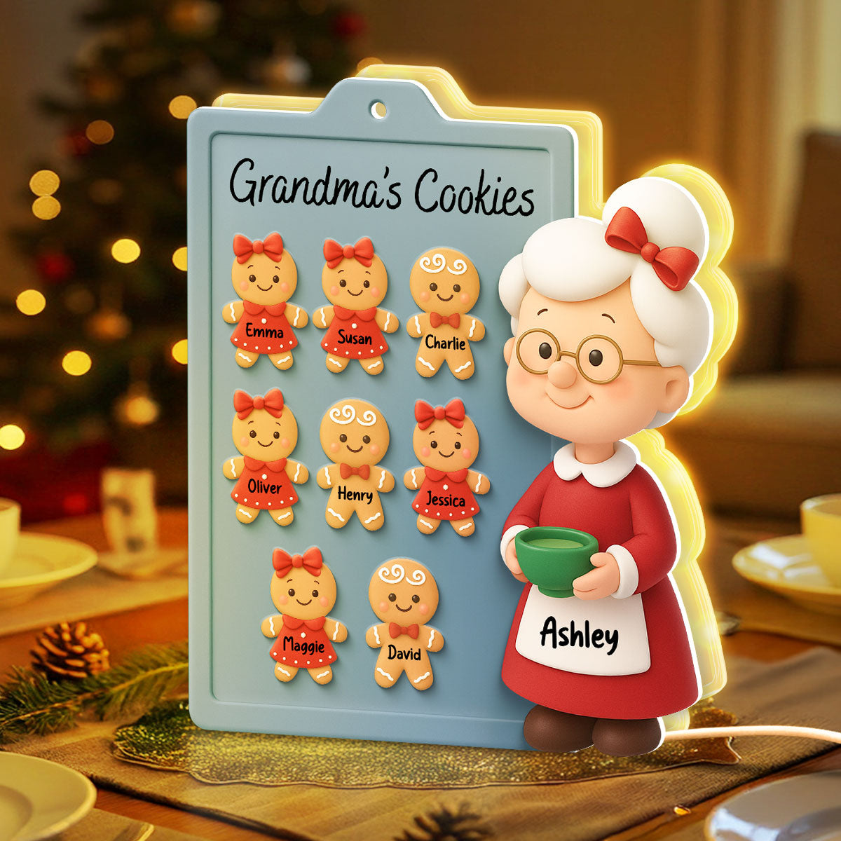 Grandma Cookies 3D Effect - Personalized Light Box - Christmas Gift for Grandmas