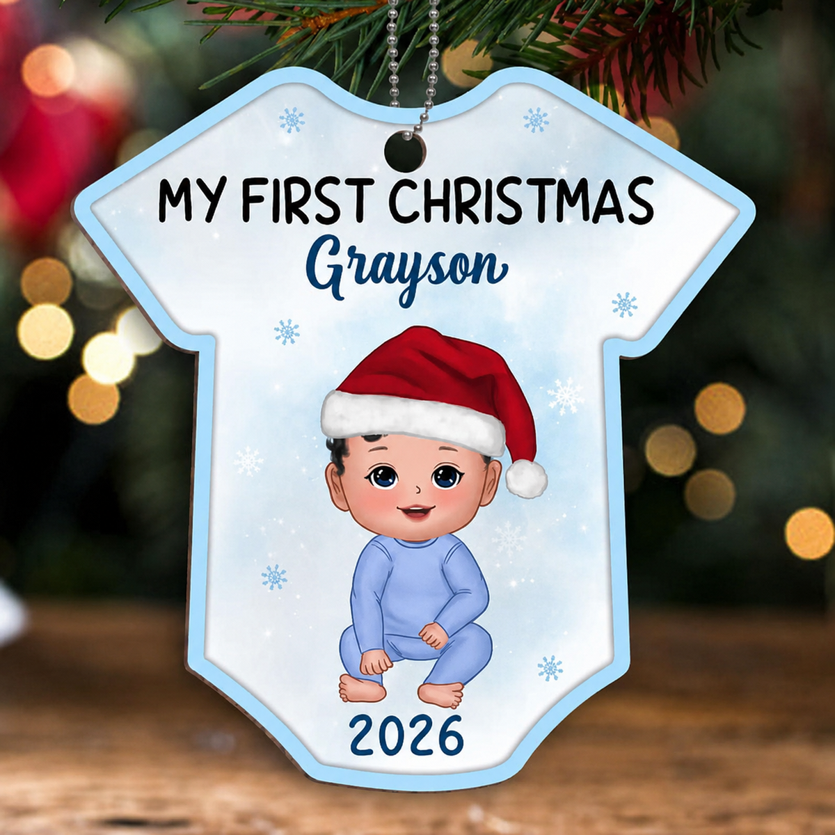 Baby In Baby Onesie Personalized Wooden Ornament