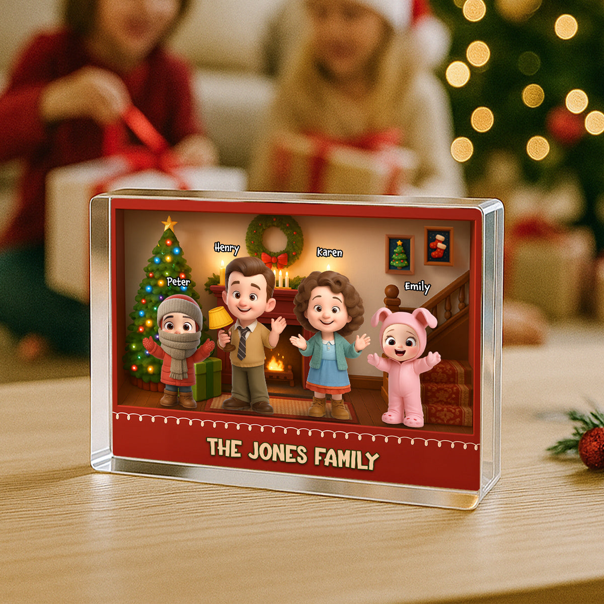 Family Christmas Action Figure Personalized Acrylic Block Plaque, Nostalgia Christmas Decor for Family