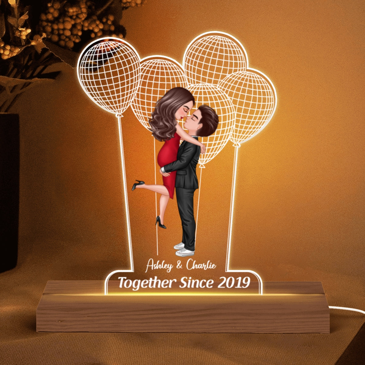 Couple Together Since 3D Balloon Personalized Custom Shape LED Night Light Acrylic LED Lamp