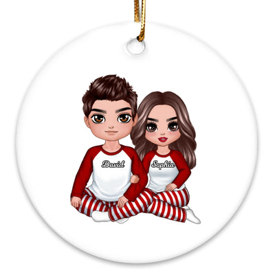 Christmas Doll Couple Sitting Hugging Personalized Circle Ornament