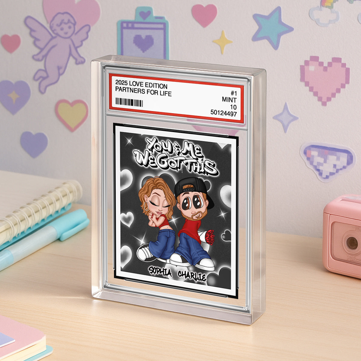 Y2K Couple Trading Card Style Personalized Acrylic Block Plaque, Gift For Him, Gift For Her