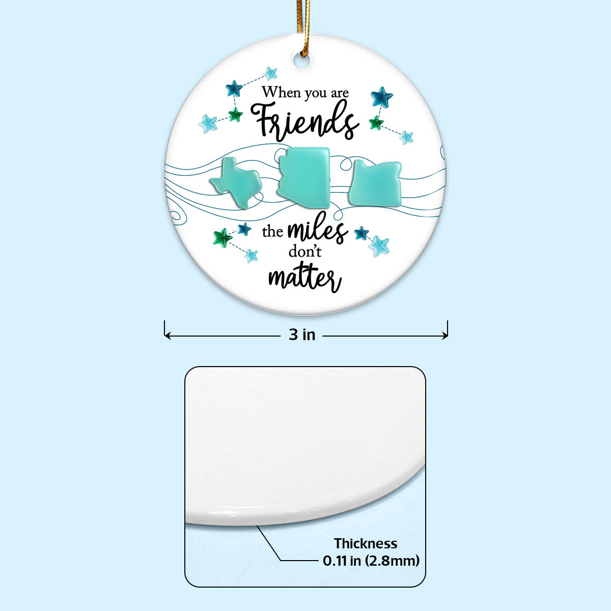 3D Sea Glass Effect Long Distance When You Are Friends Miles Don't Matter - Personalized Ceramic Ornament - Christmas Gift For Best Friends