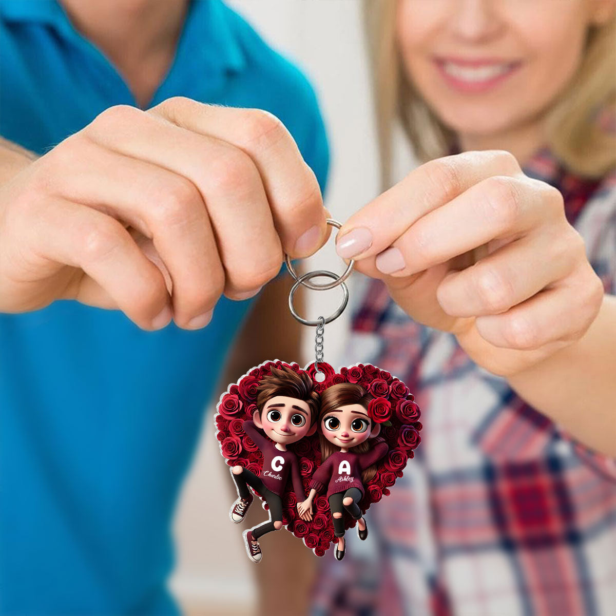 Rose Heart Couple Personalized Acrylic Keychain,  Gift for her, Gift for him