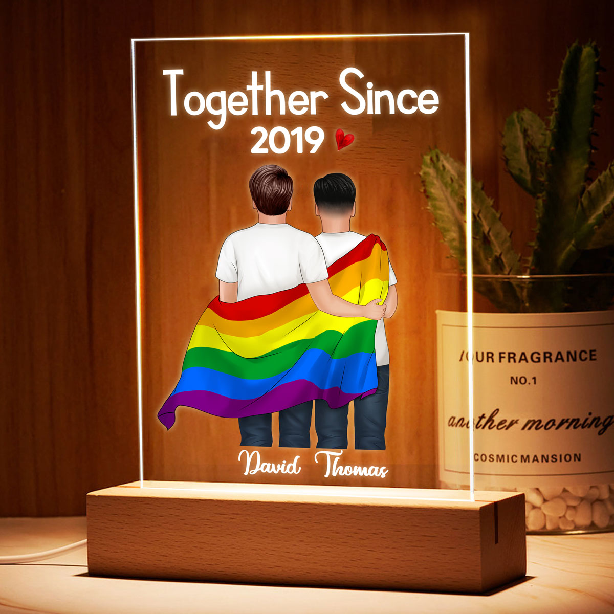 Couple Back View Together Since LGBTQ+ Personalized Rectangle Acrylic Plaque With LED Night Light