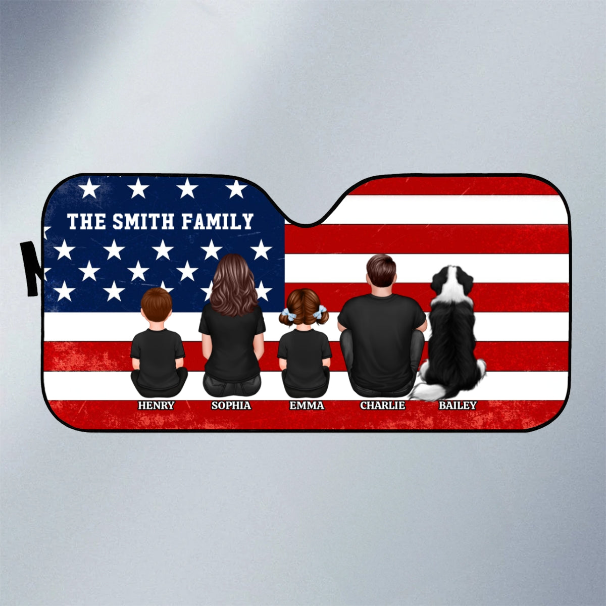 Family Sitting Back View Nation Flag Personalized Car Sun Shade