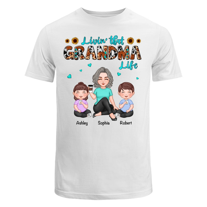 Teal And Leopard Livin‘ That Grandma Mom Life Cute Grandma & Kids Personalized Shirt