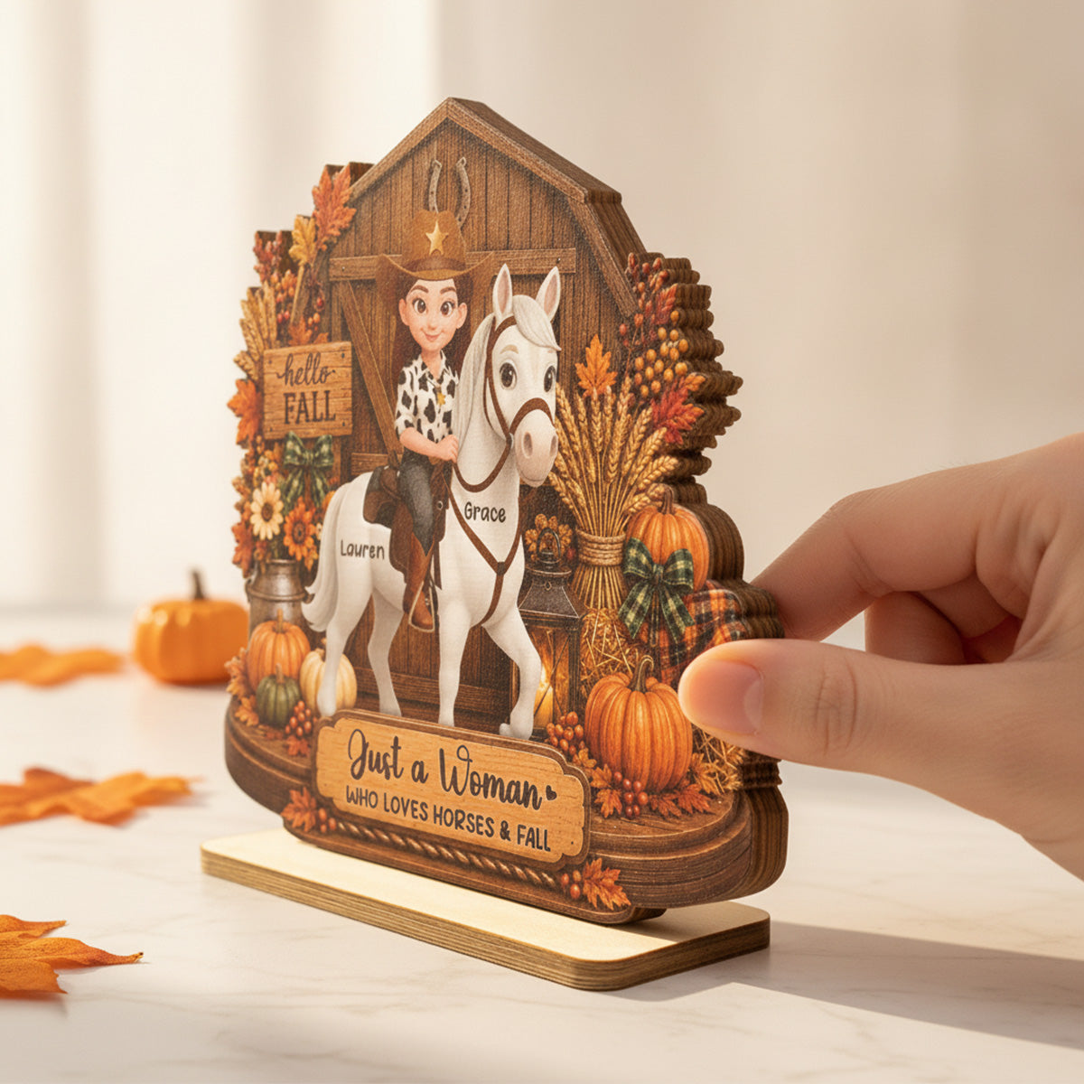 Girl Riding Horse At Barn House 2D Flat - Personalized 2-Layered Wooden Plaque - Keepsake Gift For Horse Lover