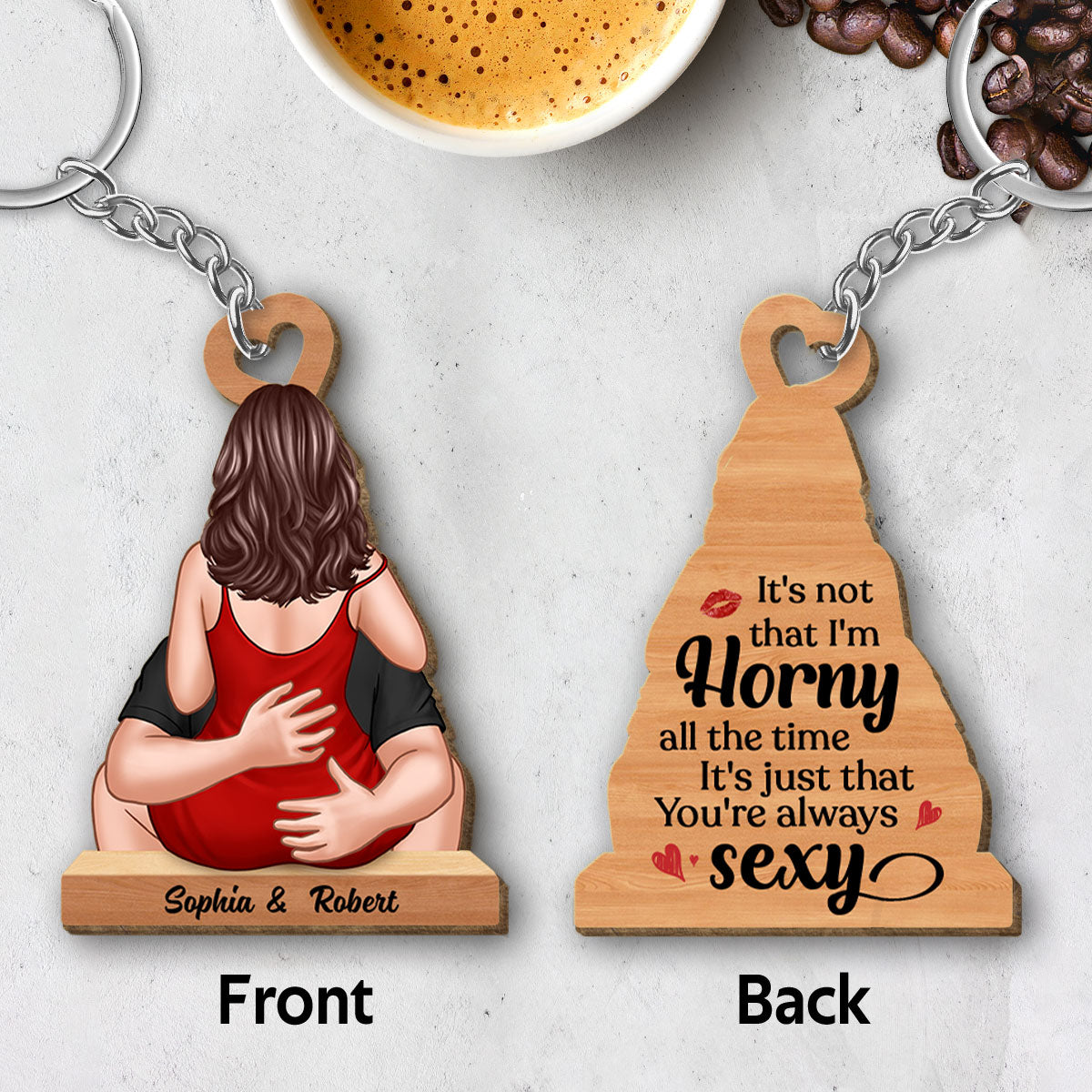 Couple Kissing Romantic You‘re Always Sexy Gift For Her Personalized Wooden Keychain