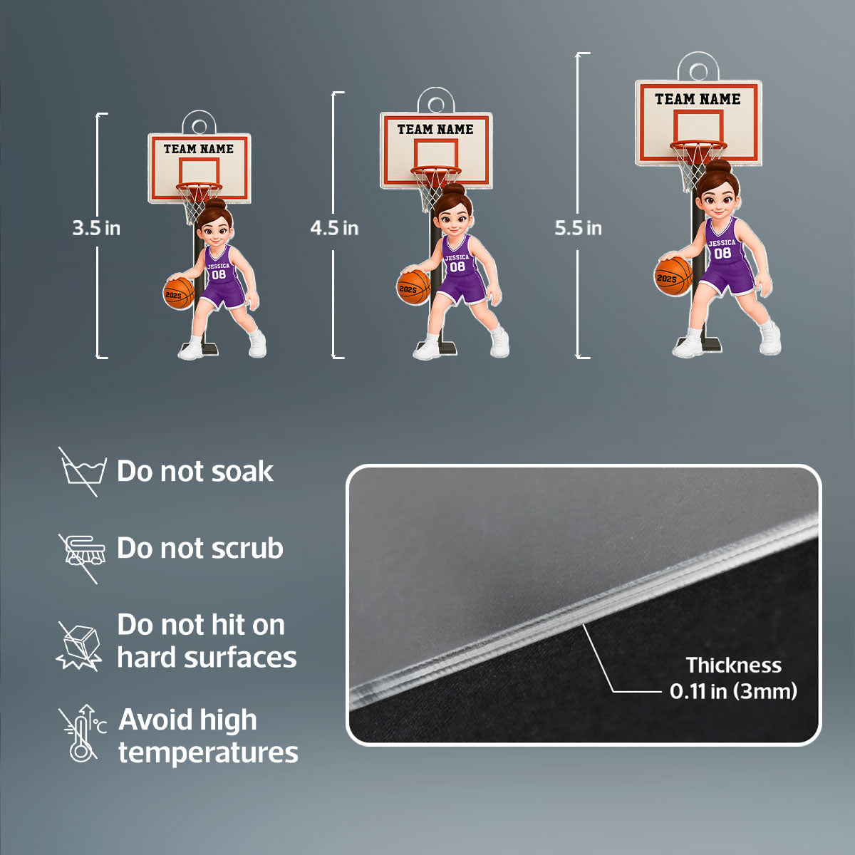 Basketball Girl Playing On Court 3D Effect - Personalized Acrylic Ornament - Christmas Gift For Teen Girls, Daughters, Granddaughters