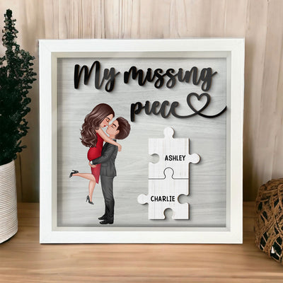 You Are My Missing Piece Couple Hugging Kissing Personalized Shadow Box