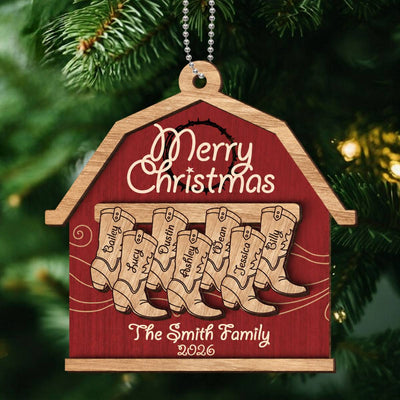 Cowboy Boot Family Names Personalized 2-Layer Wooden Ornament