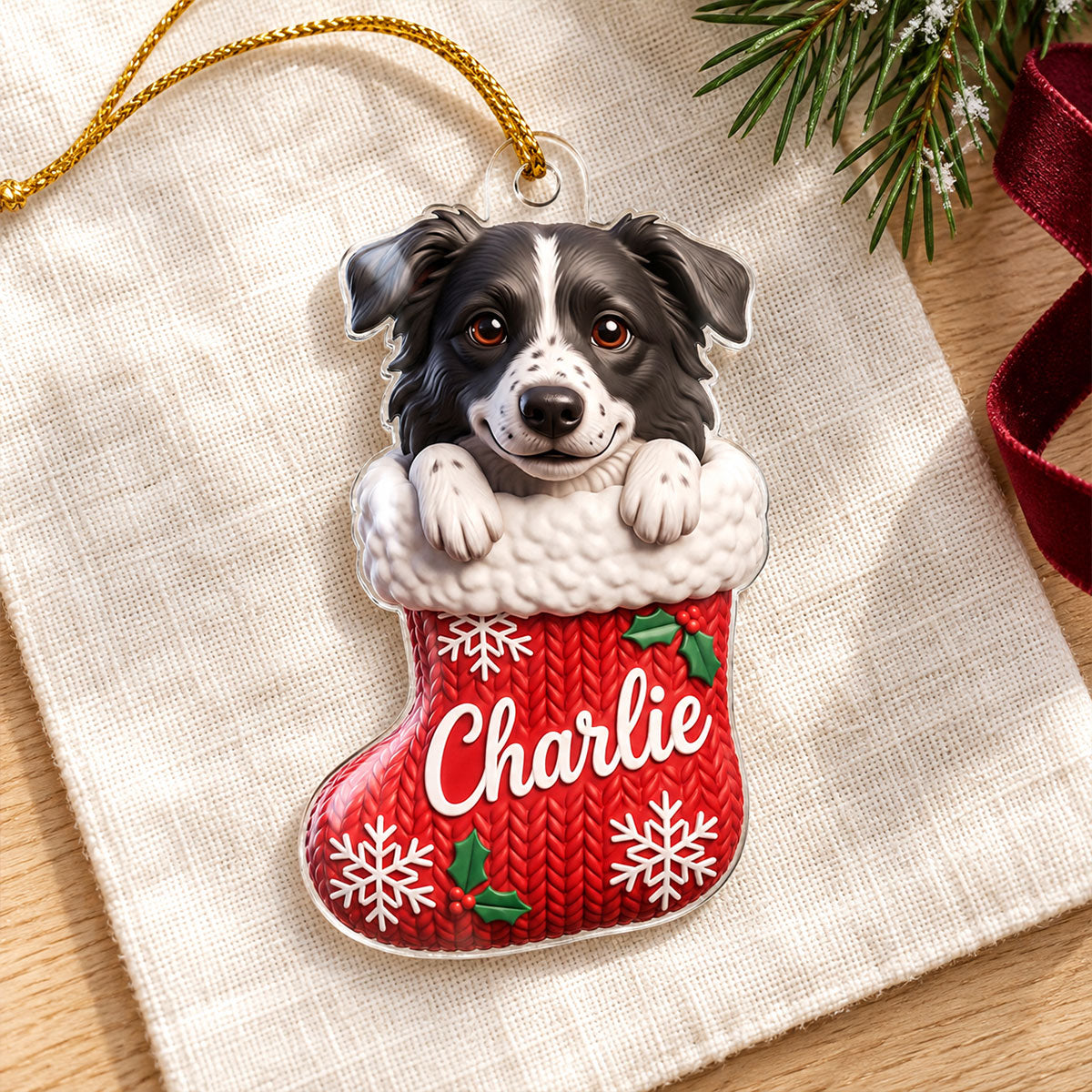 Custom Dog Cat Pet Stocking - Personalized Acrylic Ornament - Christmas Gift for Dog Cat Mom