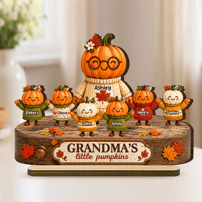 Funny Fall Season Grandma's Little Pumpkins - Personalized 2-Layered Wooden Plaque - Fall Decor For Grandma