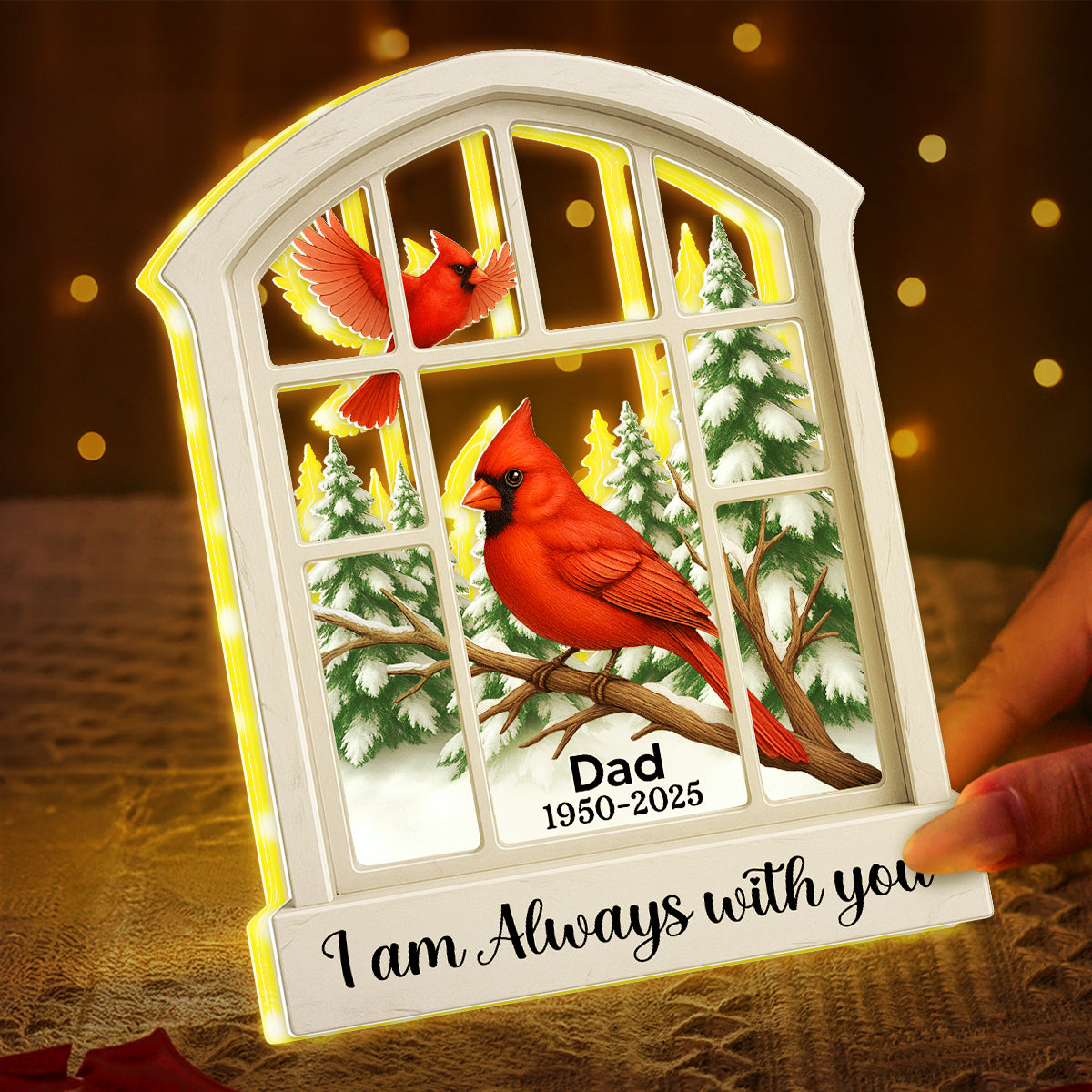 Cardinal Window Winter Scene - Personalized Light Box - Meaningful Memorial Keepsake