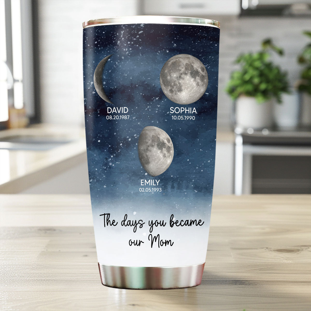 Starry Night Custom Birth Moon Phase The Day You Became Mom Personalized Tumbler, Gift
