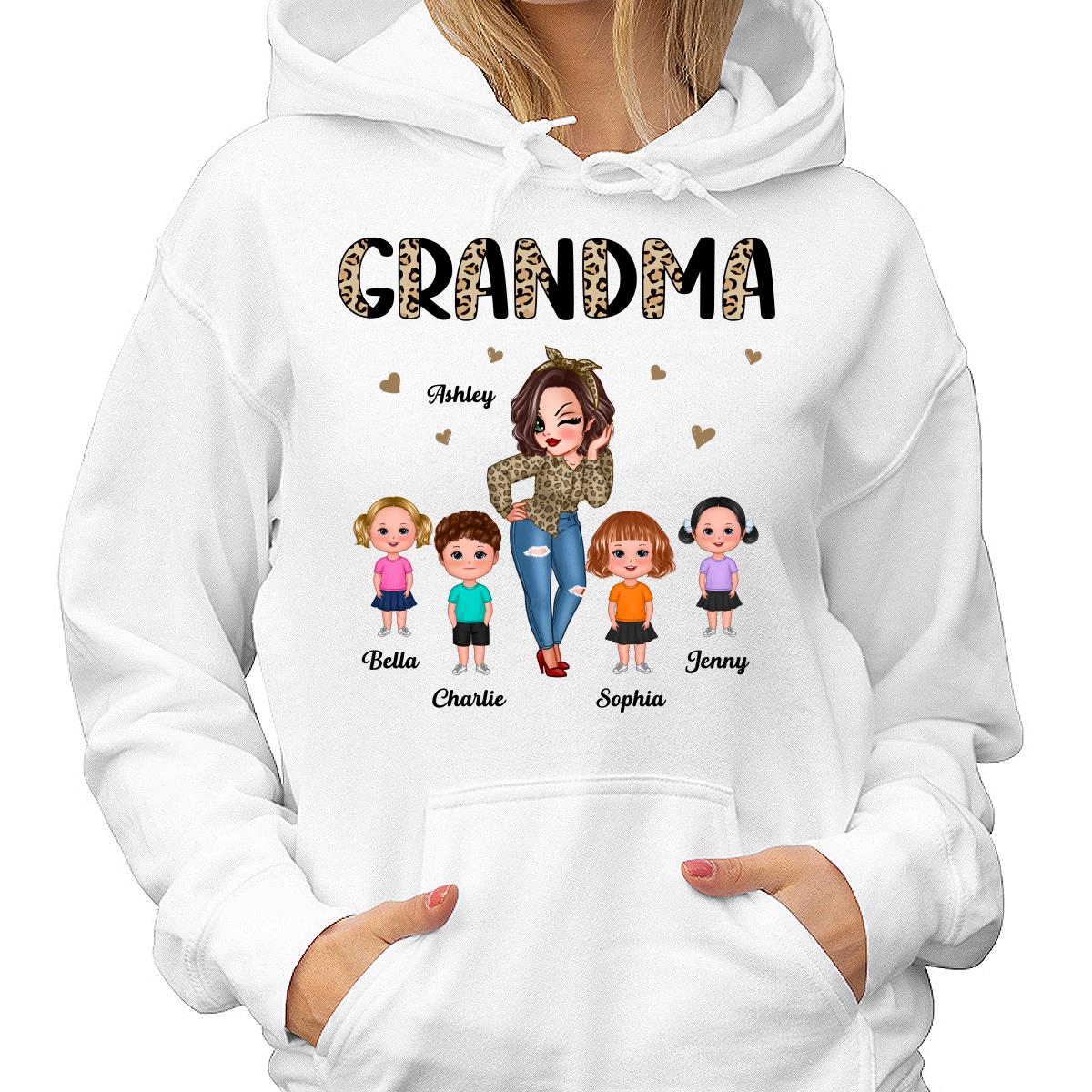 Half Leopard Pretty Grandma With Grandkids Personalized Shirt