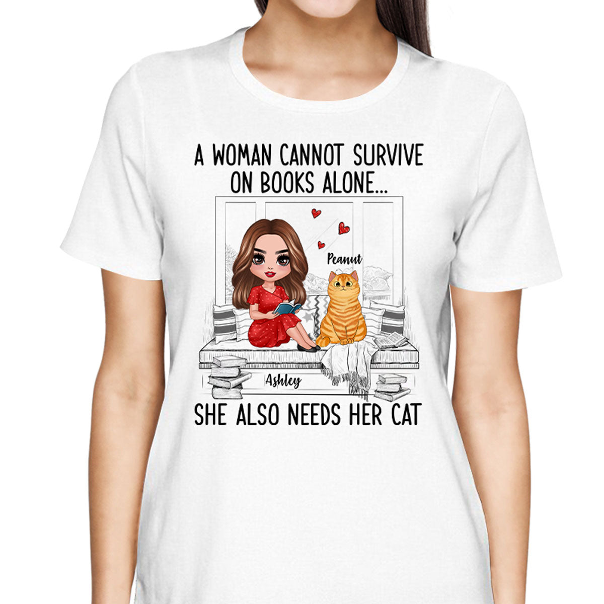 Reading Books Girl And Cats Window Personalized Shirt