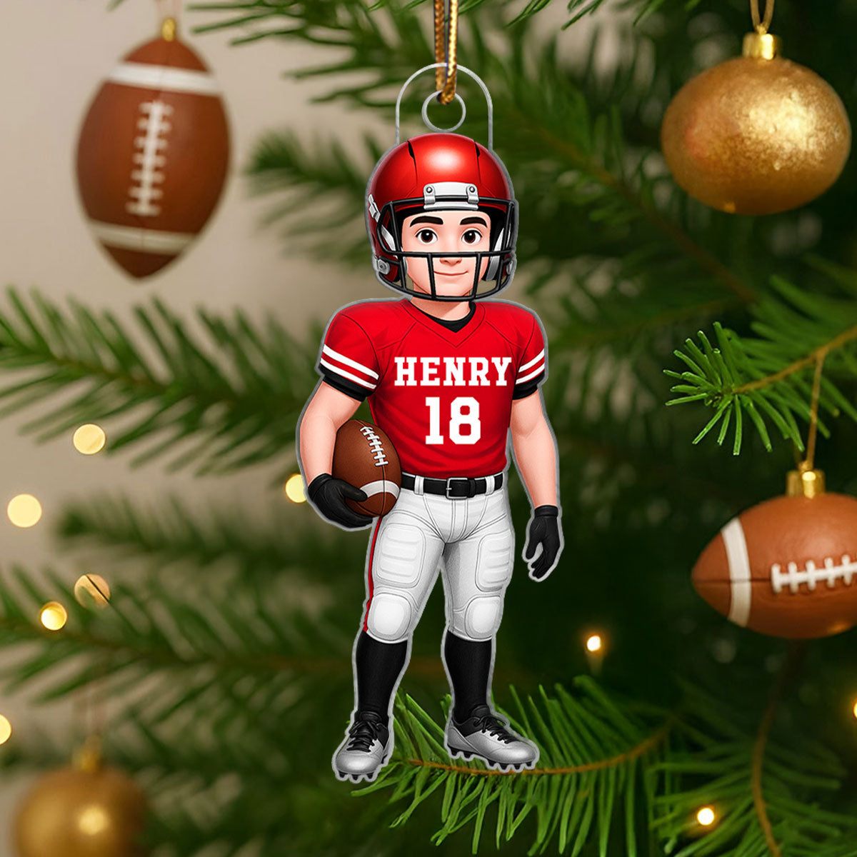 Football Boy 3D Effect - Personalized Acrylic Ornament - Christmas Gift For Teen Boy, Son, Grandson