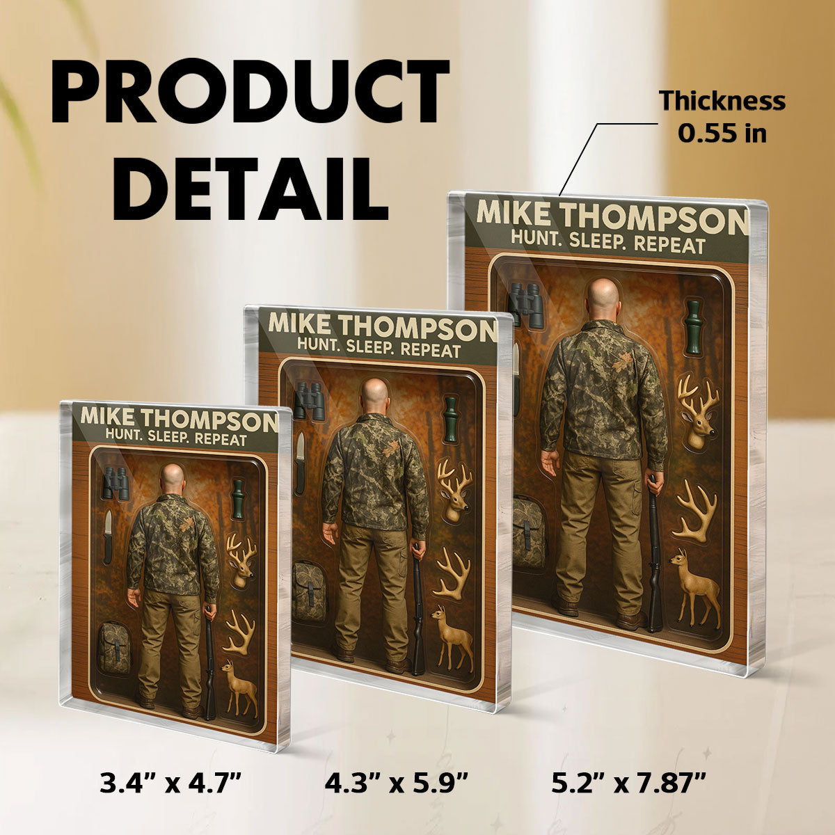 Hunting Dad Grandpa Man Realistic Figure Style Personalized Acrylic Block Plaque