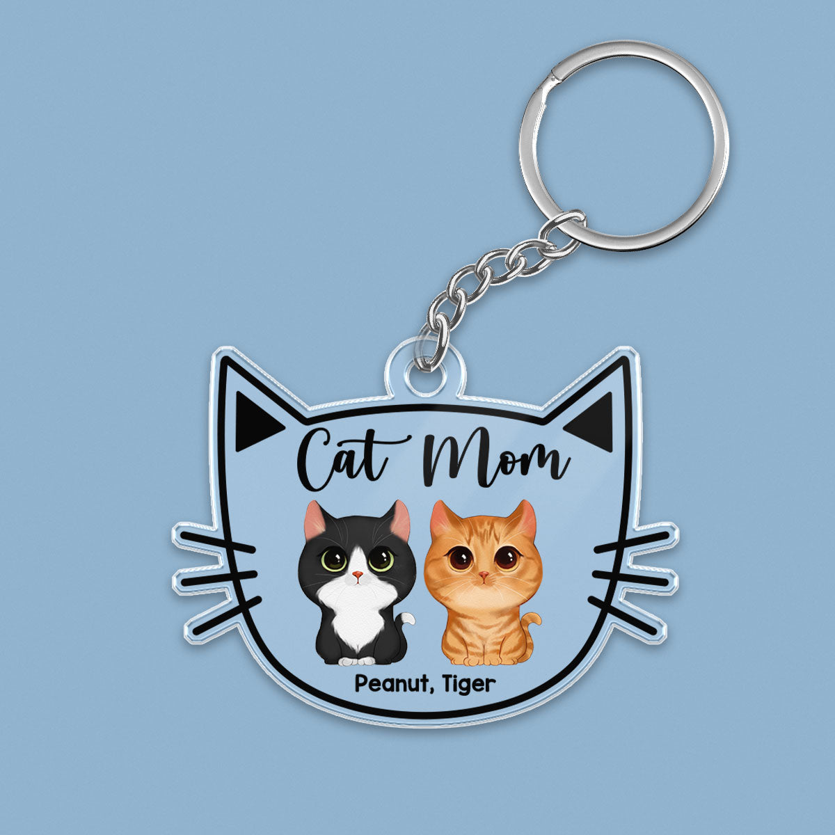 Cat Mom Watercolor Cute Cats Cat Face Shape Personalized Acrylic Keychain