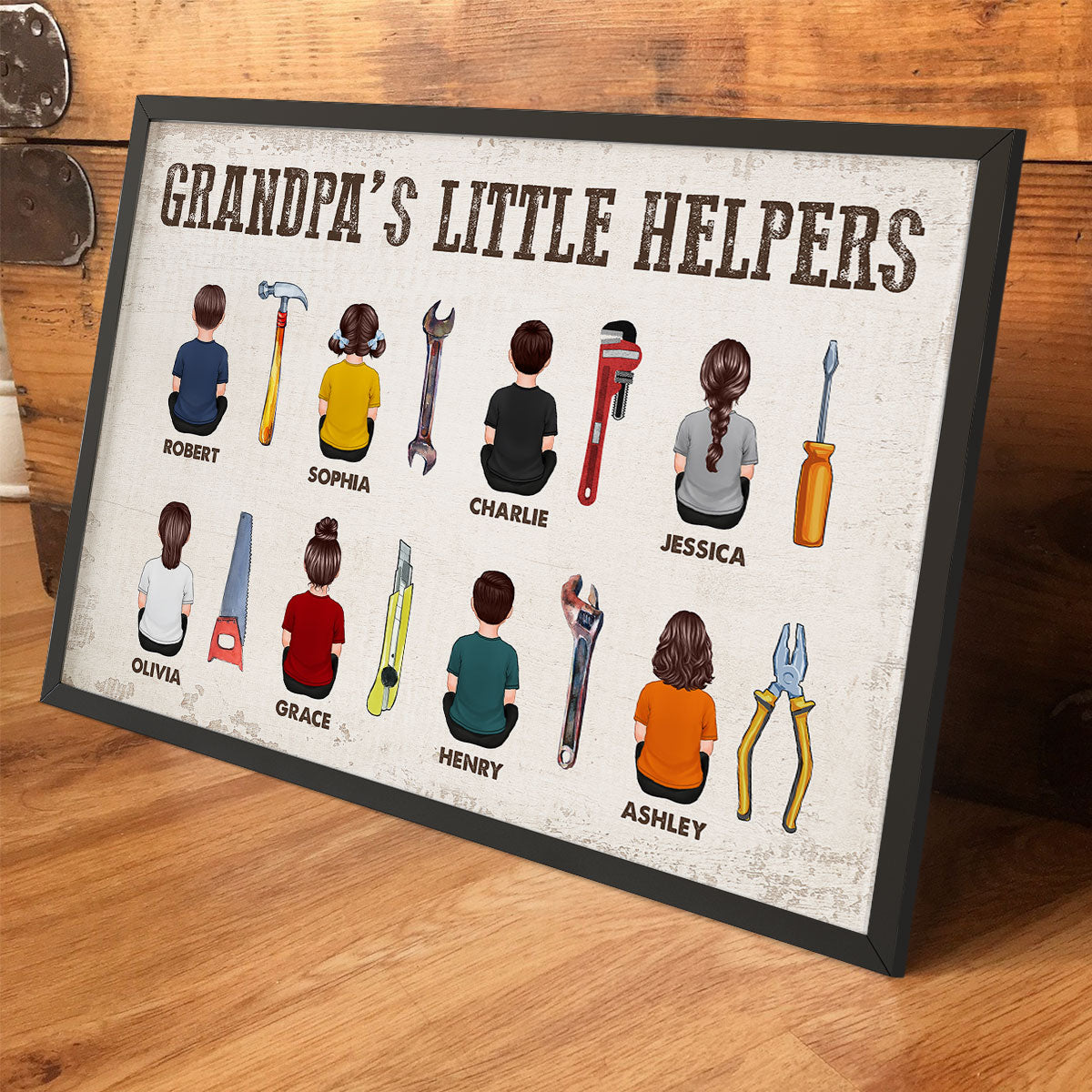 Dad Grandpa Dad Little Helpers Man Kids Dogs Cats Personalized Poster, Meaningful Father's Day Gift for Dad, Gift for Husband