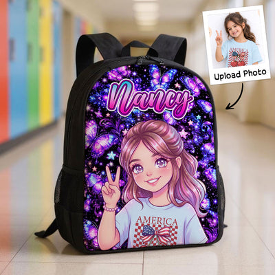 Girls Backpack Butterfly Custom Photo - Personalized Backpack - Back To School Gift, Gift For Kids
