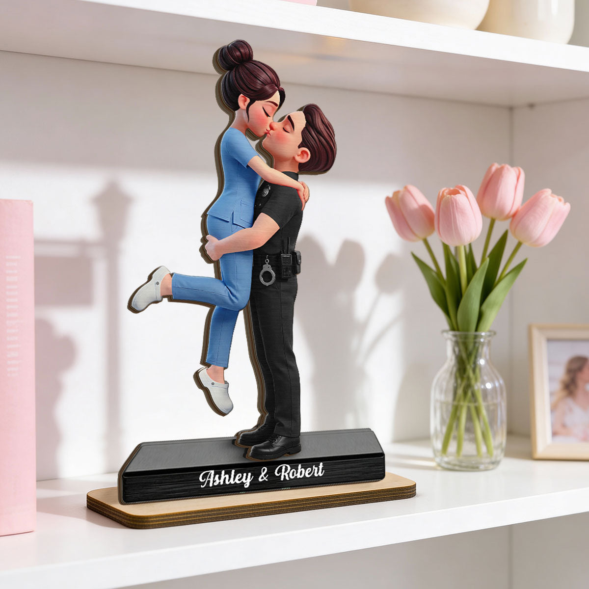 Hero Couple Forever Love - Personalized 2-Layered Wooden Plaque - Heartfelt Gift For Couple, For Him, For Her, Nurse, Police, Firefighter, Army