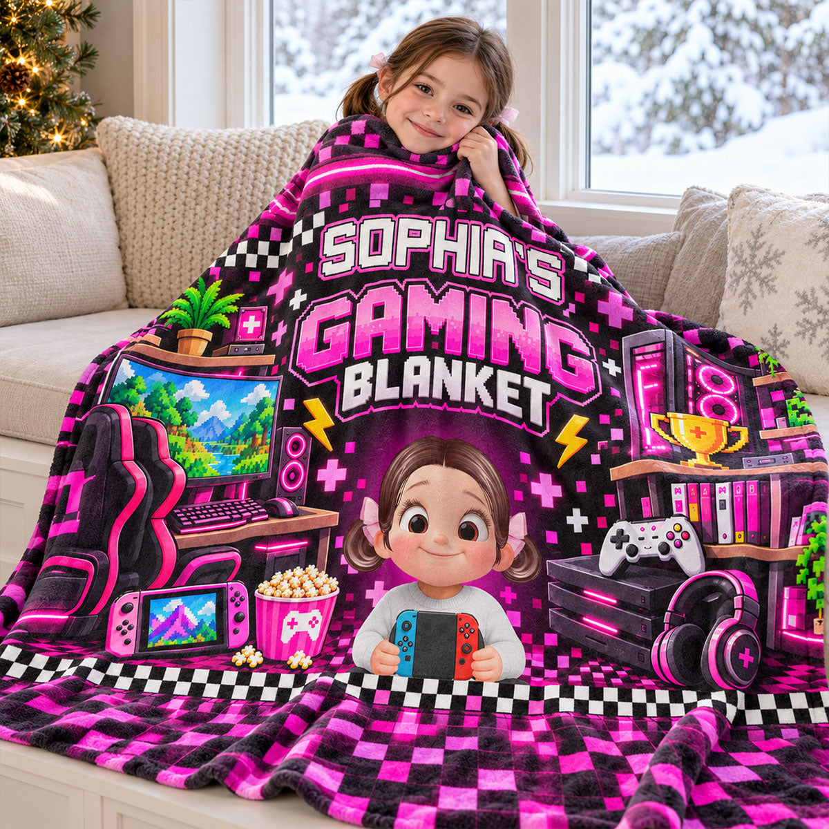 Custom Gamer Name - Personalized Fleece Blanket - Video Game Lover Gift For Son Grandson Teen Boy, Birthday Holiday Gift