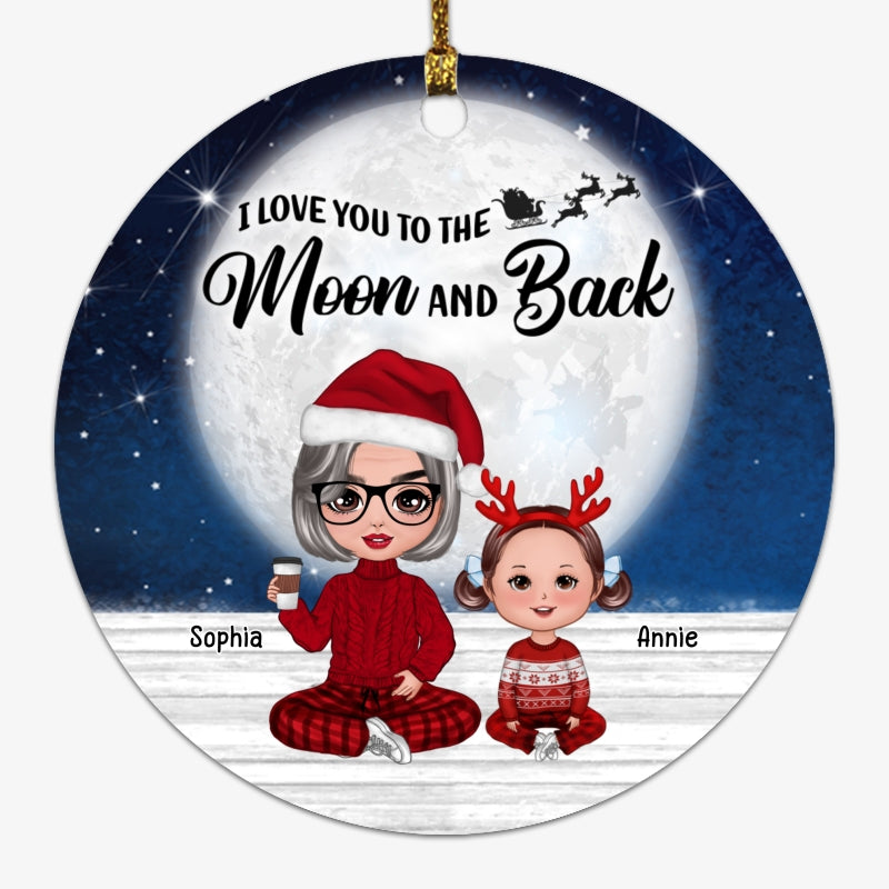 Doll Grandma & Grandkids Christmas Night Moon Light Personalized Circle Ornament