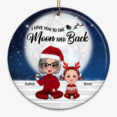 Doll Grandma & Grandkids Christmas Night Moon Light Personalized Circle Ornament