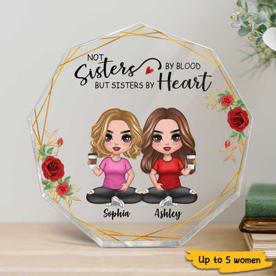 Doll Besties Sitting Floral Gift For Best Friends Personalized Nonagon Acrylic Plaque