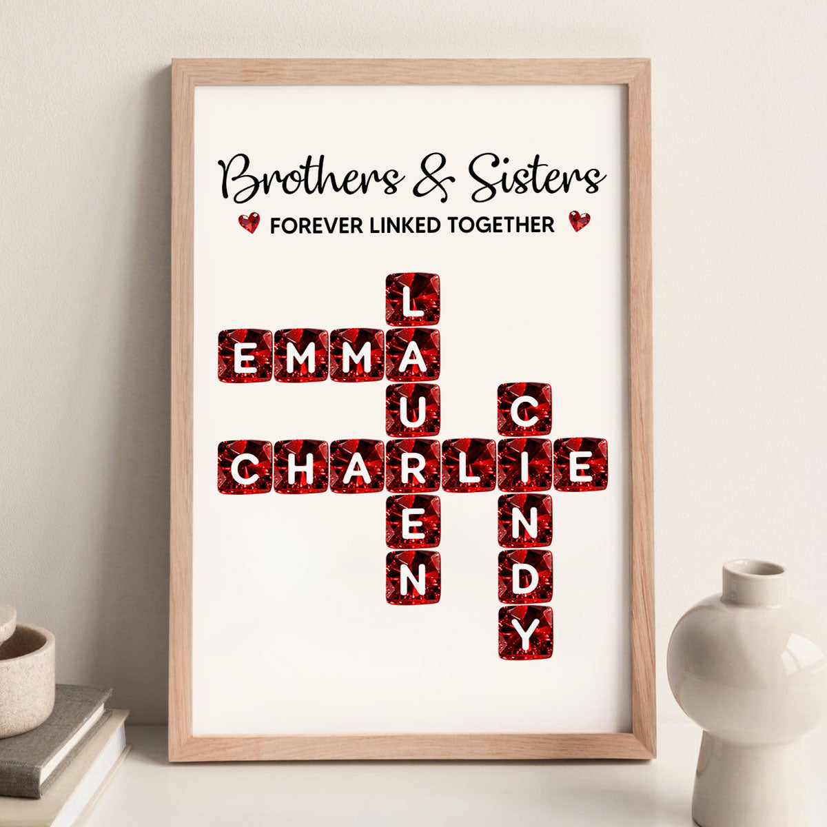 Brothers Sisters Forever Linked Together 3D Crystal Crossword - Personalized Poster - Sentimental Gift for for Loved Ones