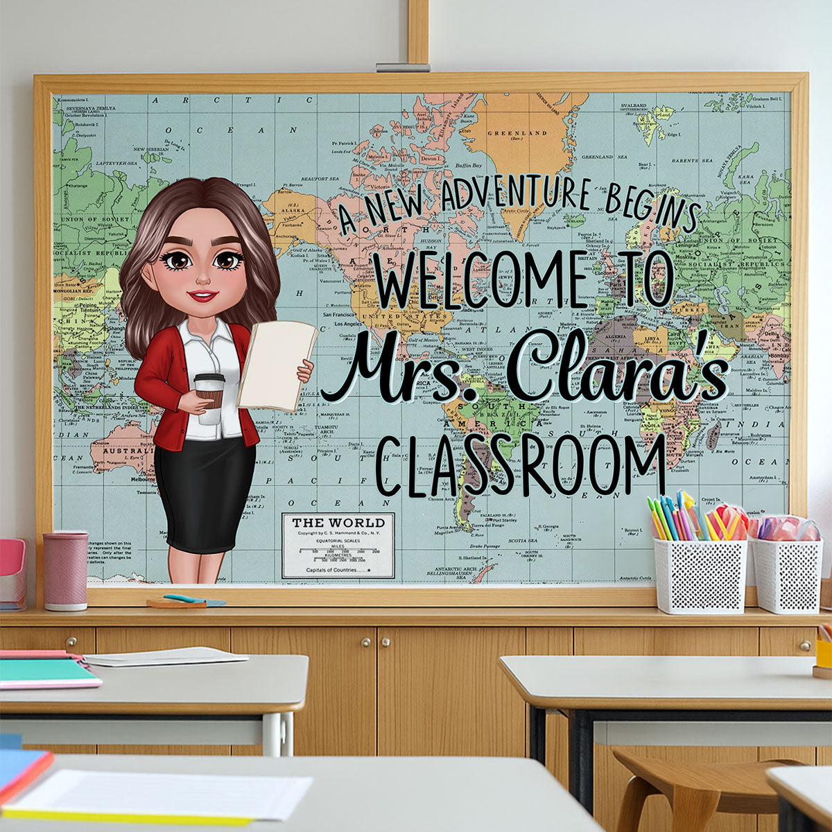 World Map Adventure Themed Welcome To Classroom Personalized Poster, Back To School, Classroom Decor