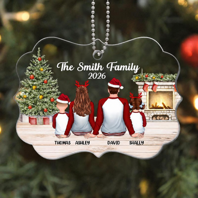 Pajamas Family Sitting In House Personalized Acrylic Ornament